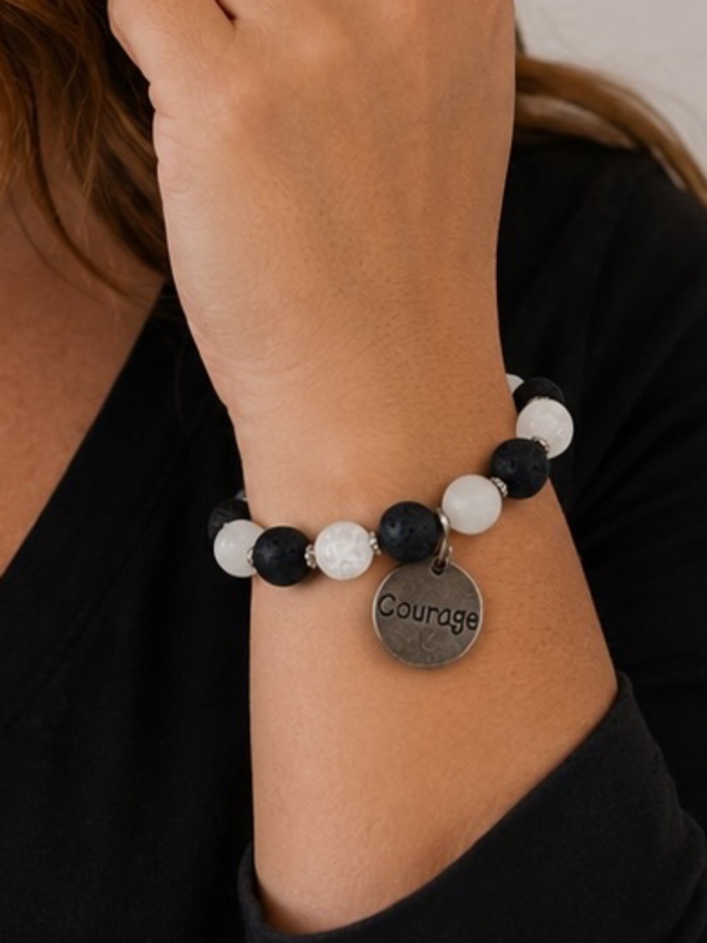 Handmade Stretch Bracelet Quartz and Lava Rock Beads